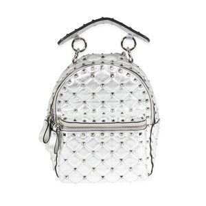 Valentino Metallic Silver Leather Rockstud Spike Mini Backpack